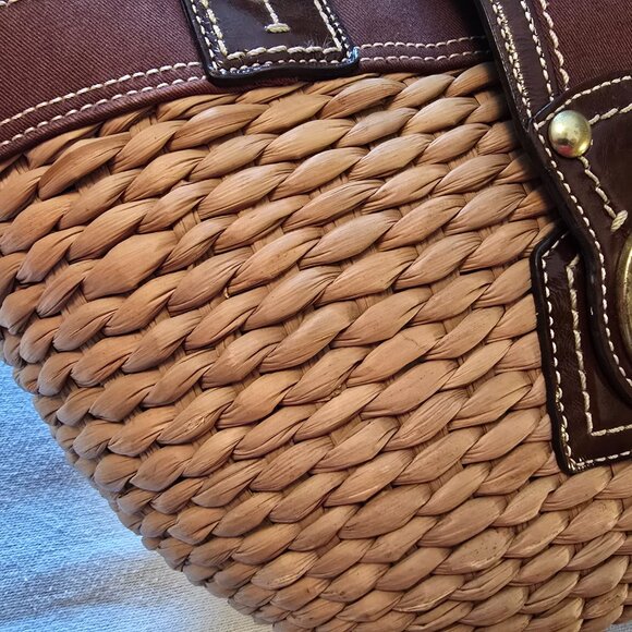 Coach Legacy 10728 Basket Tote Woven Straw Espresso Brown Leather Turn Lock GUC - Picture 15 of 16